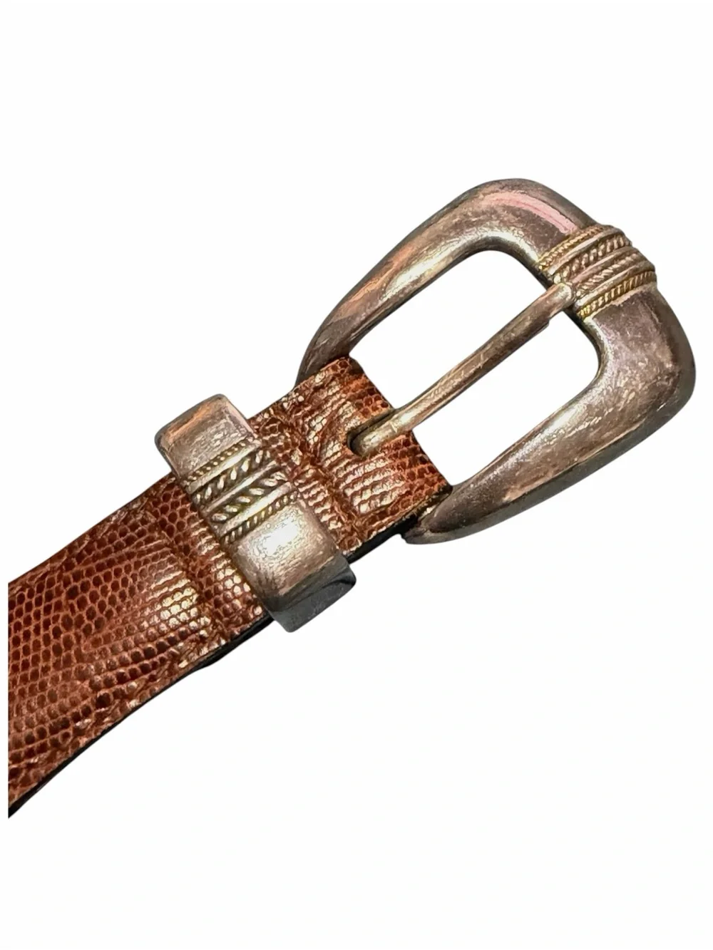 VTG Men’s Brown Full Grain Braided Leather Belt w/ Silver Tone Buckle - 38